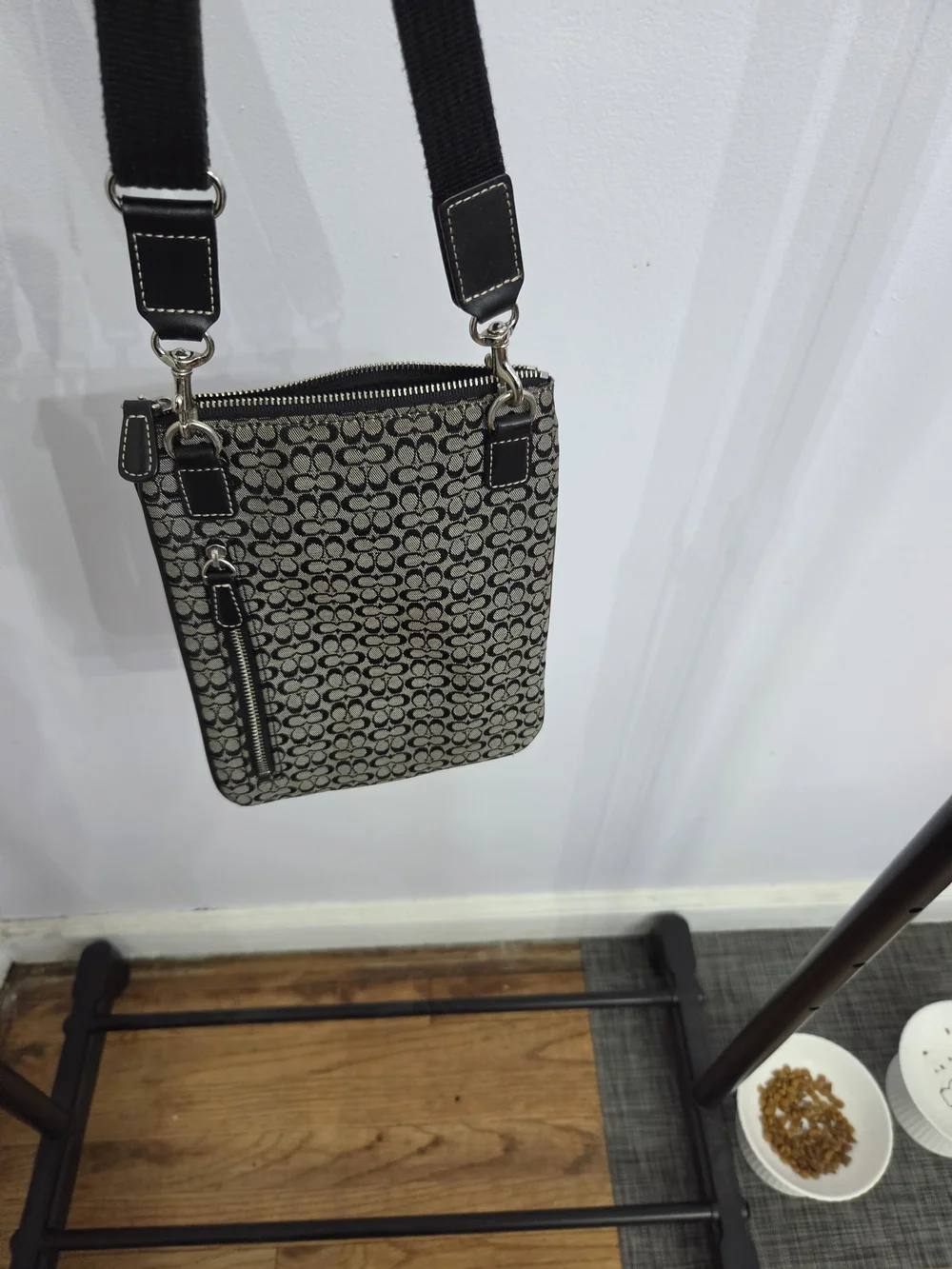 Coach Pebble-Print Crossbody Bag in Black/Tan